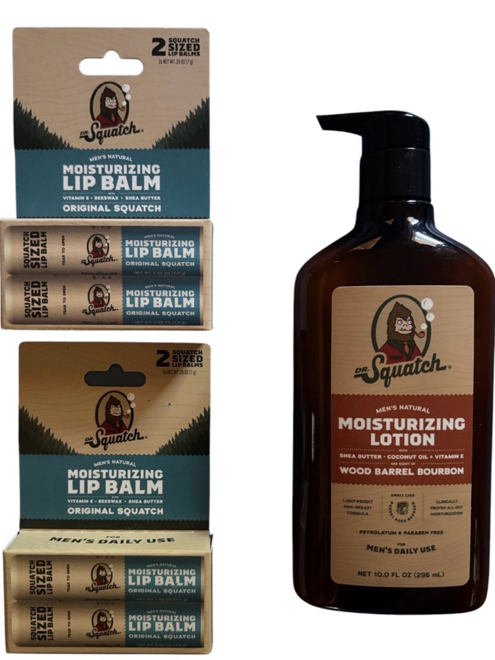 Dr. Squatch BUNDLE | Moisturizing Lotion Wood Barrel Bourbon Original Lip Balm